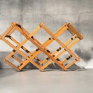 Vintage 1970s Expandable Wooden Accordion 8-Bottle Wine Rack